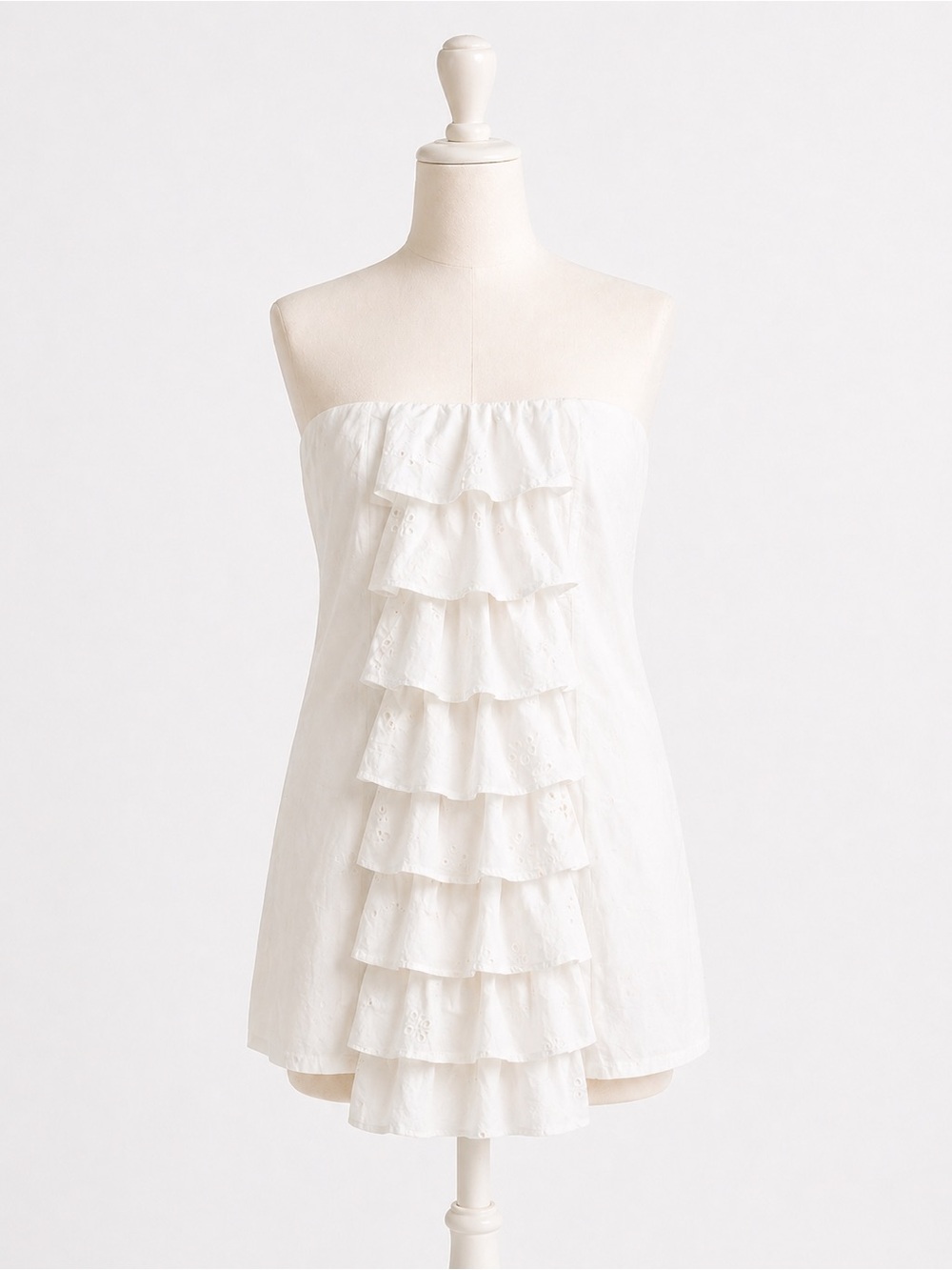 Zara White Strapless Ruffle Eyelet Tunic